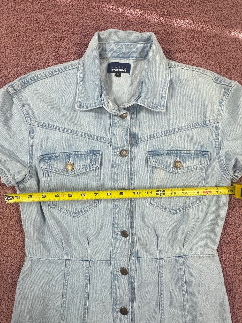 Basic Editions Light Blue Denim Mini Shirt Dress - Picture 3 of 6